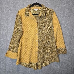 Habitat Women Blouse Brown Artsy Long Sleeve Button Up Crinkle Size M